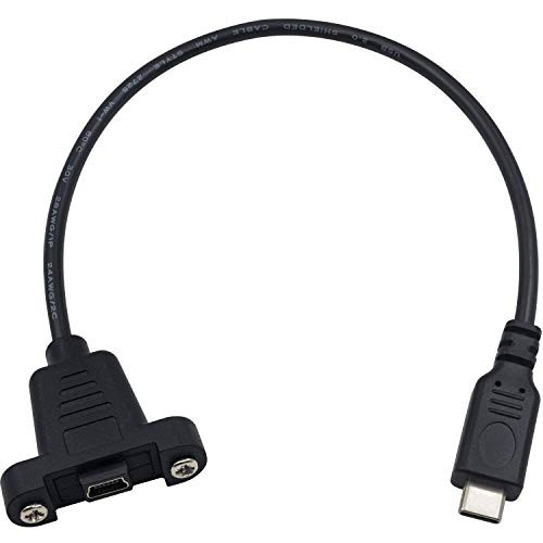 Poyiccot USB C to Mini USB Cable_ Mini USB to USB Cable_ USB Mini Female to USB Type C Male Adapter Cable with Panel Mount for Smart Phones_ Cameras_ MP3s_ PDAs and Other Mini B Devices_ 1feet Black