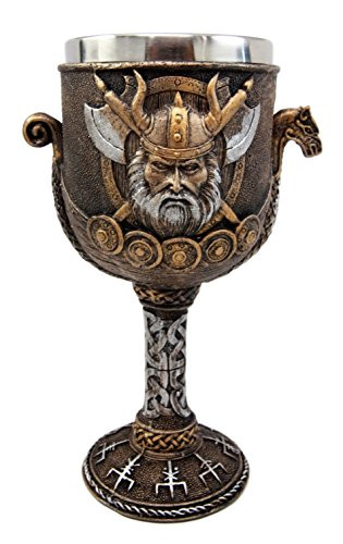 Atlantic Collectibles Norse Mythology Viking Odin Warlord Dragon Longship 8oz Resin Wine Goblet Chalice With Stainless Steel Liner