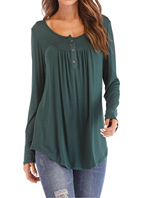 IFEOLO Women's Casual Long Sleeve Henley Shirts Buttons Up Pleated Tunic Tops Blouses(S-XXL) IFEOLO Women's Casual Long Sleeve Henley Shirts Buttons Up Pleated Tunic Tops Blouses(S-XXL)