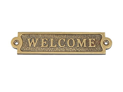 Hampton Nautical MC-2208-AN Antique Brass Welcome Sign - Nautical Brass Sign