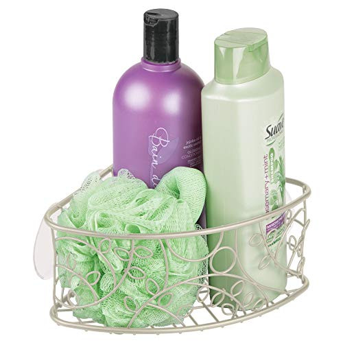 InterDesign Twigz Shower Suction Corner Basket for Shampoo, Conditioner, Soap, Bath Accessories Satin