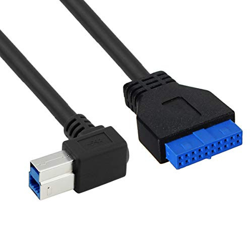 Cablecc 90 Degree Left Angled USB 3.0 B Type Male to 3.0 Motherboard 19pin Header Cable 50cm