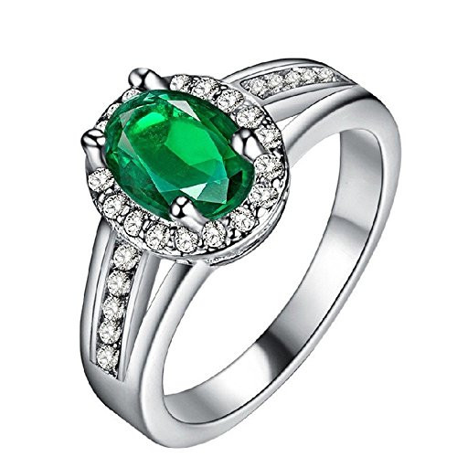 Uloveido Women Fashion Jewelry Green Stone Silver Color Ring for Wedding Engagement Halo Ring for Women with CZ Diamond Size 7 PJ141 Uloveido Women Fashion Jewelry Green Stone Silver Color Ring for Wedding Engagement Halo Ring for Women with CZ Diamond Size 7 PJ141