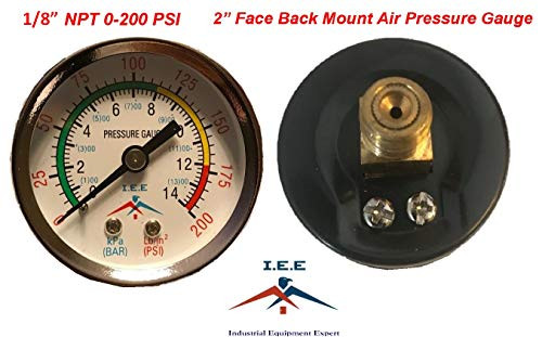 Air Compressor Pressure Hydraulic Gauge 2 inch  Face Back Mount 1 8 inch  NPT 0_200 PSI _1_