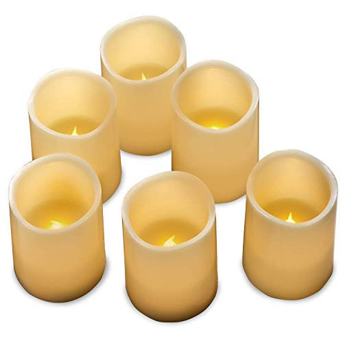 Hayley Cherie - Real Wax Flameless Candles with Timer (Set of 6) - Ivory LED Candles 3 wide x 4 tall - Flickering Amber Flame - Battery Operated Pillar Candles - Large Unscented