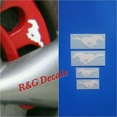 R and G High Temp Pony Brake Caliper Decal Sticker Set of 4 Decals  Plus  Instructions  and  Decal Surface Preparation Solution _White_