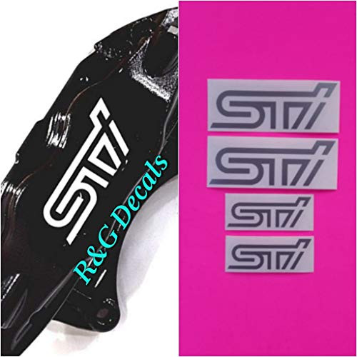 R and G HIGH TEMP STI Brake Caliper Decal Sticker Set of 4 Decal  Plus  Instruction and Decal Surface Preparation Solution _Silver_