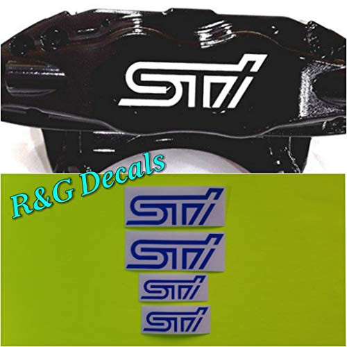 R and G HIGH TEMP STI Brake Caliper Decal Sticker Set of 4 Decal  Plus  Instruction and Decal Surface Preparation Solution _Blue_