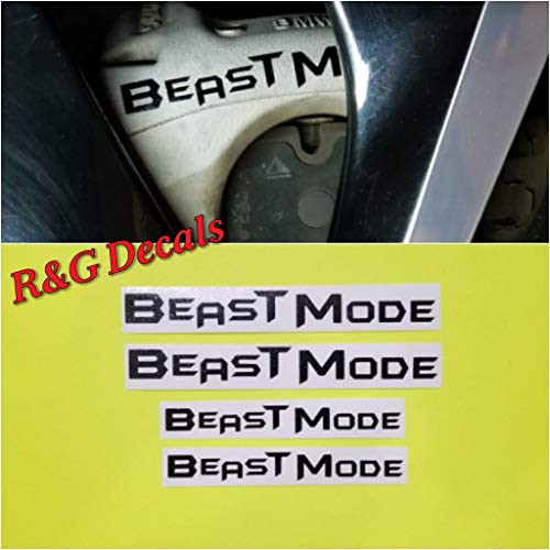 R and G BEAST MODE High Temp Brake Caliper Decal Sticker Set of 4 Decal  Plus  Instruction and Decal Surface Preparation Solution _BLACK_