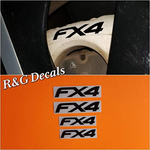 R and G FX4 Brake Caliper HIGH TEMP Decal Sticker Set of 4 Decals  Plus  Instruction and Decal Surface Preparation Solution _Black MATTE_