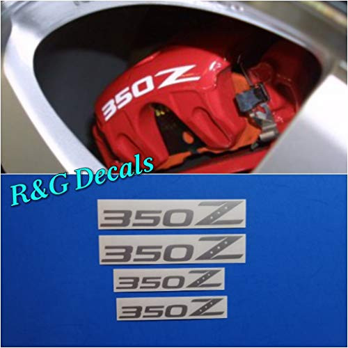 R and G HIGH TEMP 350Z Brake Caliper Decal Sticker Set of 4 Decal  Plus  Instruction and Decal Surface Preparation Solution _Silver_