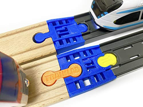 TrainLab Adapter Compatible with Intelino J_1 Smart Train Tracks and Thomas Brio Wooden Railway _2pcs_ _Blue_