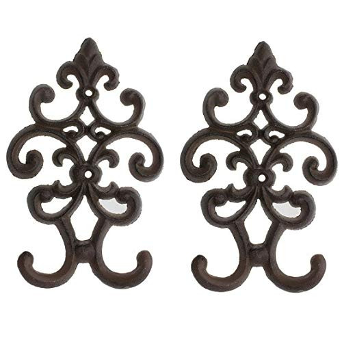 Comfify Cast Iron Vintage Double Wall Hook | Decorative Wall Mounted Coat Hanger | with Screws and Anchors - Set of 2