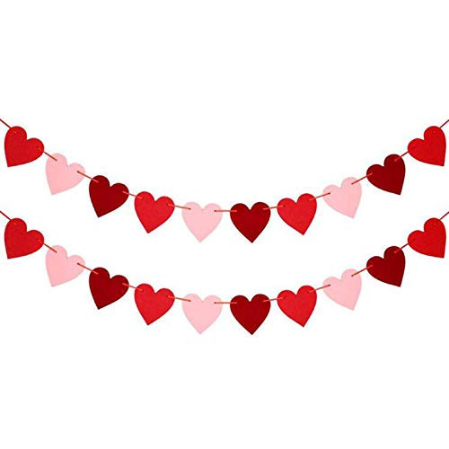 NANGYANG Valentines Day Decoration_ 3.9 inch  9.8ft Valentine's Day Decor Heart Banner Pink and Red NO DIY Valentine's Day Heart Felt for Valentines Day Anniversary Wedding Party Supplies Decorations _B_