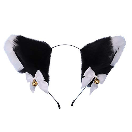 JIANGC Animal Anime Cute Fox Wolf Bear Cat Dog Ears Headband with Bells Halloween Cosplay Costume Party Hairband Headwear Headpiece Hair Accessories for Women Girls Adult Kids Bells _C_