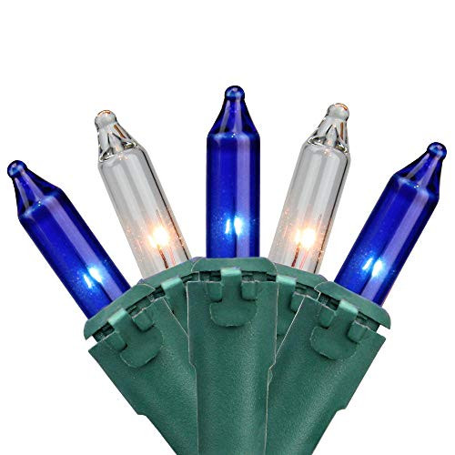 35_Count Blue and Clear Mini Christmas Light Set_ 7ft Green Wire
