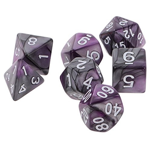 F Fityle 7X Polyhedral Dices for Dungeons and Dragons D20 D12 D10 D8 D6 Purple Silver