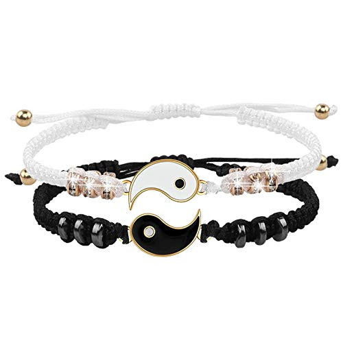 Best Friend Bracelets for 2 Matching Yin Yang Adjustable Cord Bracelet for BFF Friendship Relationship Girlfriend Boyfriend Valentines Gift _Gold_