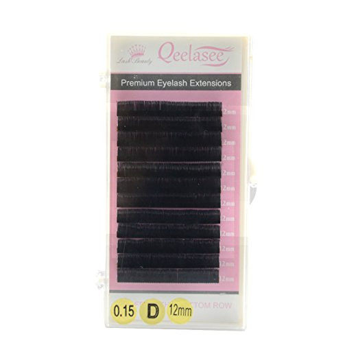 Qeelasee Matte Mink Eyelash Extensions 0.15mm C Curl 12mm Flat Eyelash Extension Mink Eyelashes Lashes Extension Flat Lash Extension Black Mink False Lashes Mink Lashes Extensions Salon Use