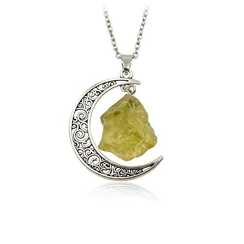 Novel Long Pendant Necklace_ Women Natural Stone Quartz Crystal Pendant Chakra Healing Gemstone Moon Necklace Jewelry Rose Quartz Pendant Necklace for Women Teens Girls Girlfriend _B_