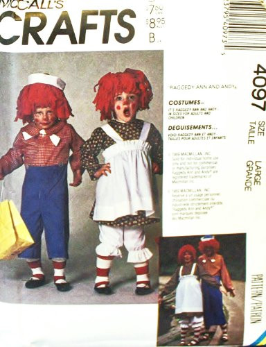 OOP McCalls Costume Pattern 4097. Adult mens misses teens Sz L Raggedy Ann  and  Raggedy Andy Costumes