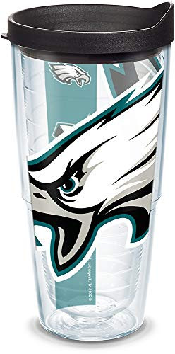 Tervis 1099379 NFL Philadelphia Eagles Colossal Tumbler with Wrap and Black Lid 24oz, Clear