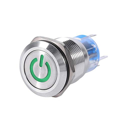 Qiilu 19mm 12V LED Waterproof LED Button Switch_ Stainless Self_locking Latching Push Button Power Switch_B_