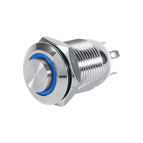 Qiilu 12mm Circle LED Waterproof Metal Momentary Push Button Switch High Flush 4 Pin 1NO_B_