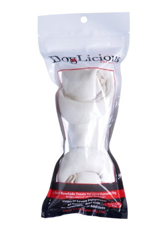 Doglicious Rawhide 6_7 inch  White Bone_New RESEALABLE Bag!