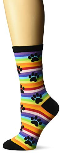 K. Bell Women's Dog Lover Novelty Casual Crew Socks_ Paw Prints _Rainbow__ Shoe Size  4_10