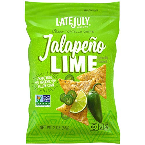 LATE JULY Snacks Clásico Jalapeño Lime Tortilla Chips_ 2 oz. Snack Pack_ 6 Count