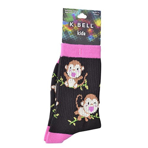 K. Bell Girls' Big Novelty Crew_ monkeys black_ Shoe Size  7.5_13