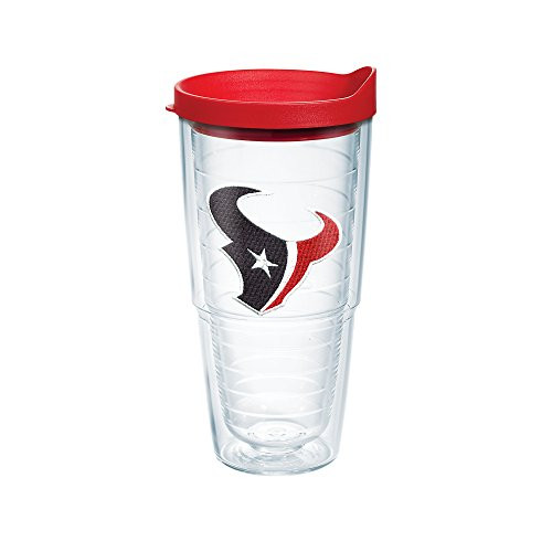 Tervis 1039104 NFL Houston Texans Primary Logo Tumbler with Emblem and Red Lid 24oz, Clear