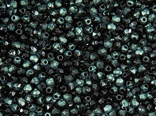 100 pcs Czech Fire_Polished Faceted Glass Beads Round 3mm Jet Rutil Green