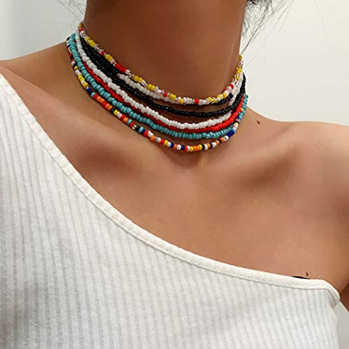 Edary Boho Choker Multicolor Bead Necklaces Layered Necklace Fashion Multi Layer Jewelry for Women_Set of 7_