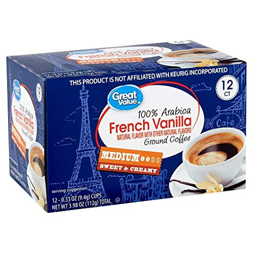 Great Value French Vanilla Ground Coffee Single Serve Cups_ Light Roast_ 12 Count