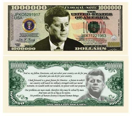 American Art Classics _Pack of 10_ John F. Kennedy _JFK_ Commemorative Million Dollar Bills
