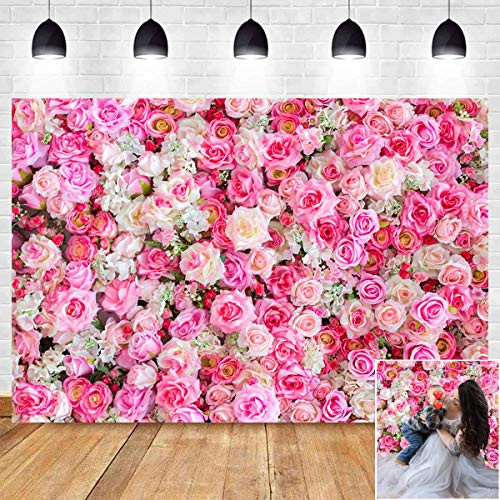 3D Rose Flower Photo Background Pink Red Rose Photography Backdrop for Pictures 5x3ft Vinyl Newborn Baby Bridal Shower Birthday Party Banner Cake Table Decor Supplies Photo Studio Props