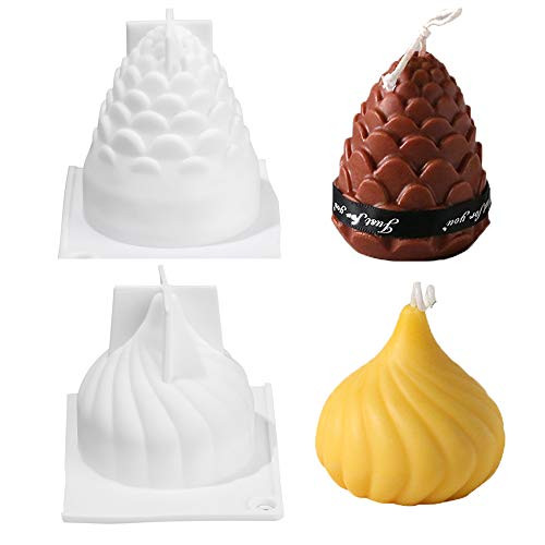 DSLONG 2PCS Pine Cone Candle Mold_ 3D Pine Cone Silicone Mold_ Soy Wax Candle Mold_ Used for Mousse Cake_ Muffin_ Chocolate_ Ice Cube_ Pudding_ Candle_ Soap Manufacturing_ DIY Crafts