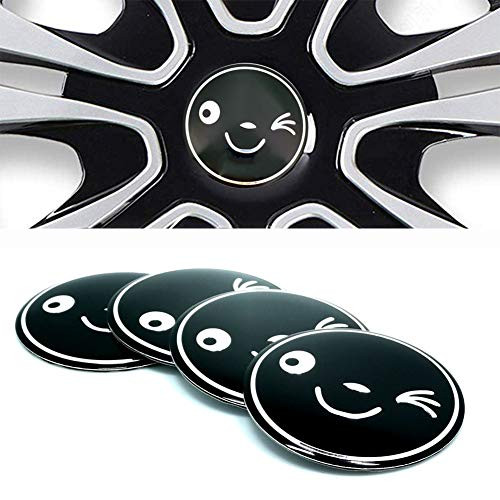 ZaCoo 4pcs 3D Cute Smile Car Wheel Centre Hub Sticker Decals Aluminium Alloy Auto Hub Caps Cover Badge Emblem Universal 56.5mm 2.22 inch
