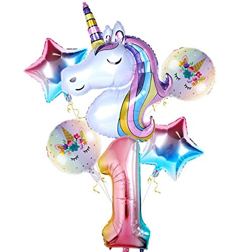 Staraise Unicorn Balloons for 1st Birthday Girl Decorations_ 32 inch Number 1 Balloon Large Rainbow Unicorn Balloon for Unicorn Theme Baby Party Decor_ First Birthday Party for Girls