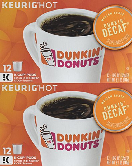 Dunkin' Donuts Hot Bevrage K-Cups (Dunkin' Decaf, Two Boxes (24 Pods)