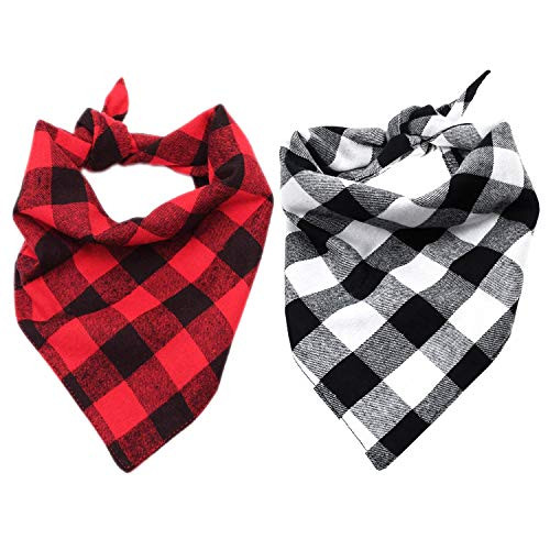 Malier 2 Pack Dog Bandana Christmas Classic Plaid Pet Bandana Scarf Triangle Bibs Kerchief Set Pet Costume Accessories Decoration for Small Medium Large Dogs Cats Pets _L_ White Plaid  Plus  Red Plaid_