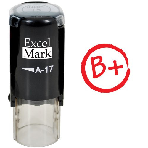 Grade B Plus _ ExcelMark Self_Inking Round Teacher Stamp _ Red Ink