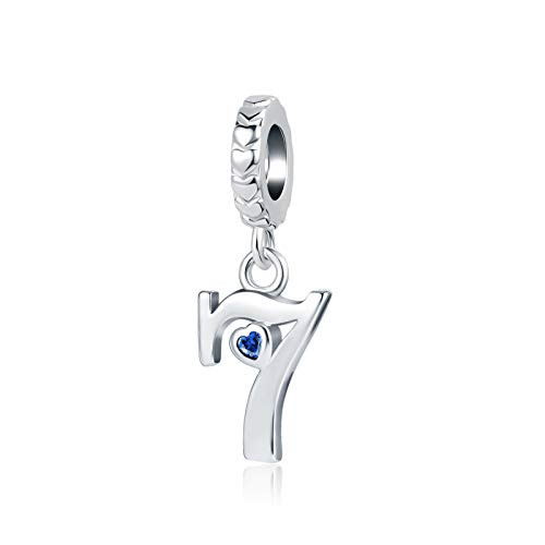 QeenseKc Lucky Number 7 Charm Heart CZ Pendant Bead for European Bracelet QeenseKc Lucky Number 7 Charm Heart CZ Pendant Bead for European Bracelet