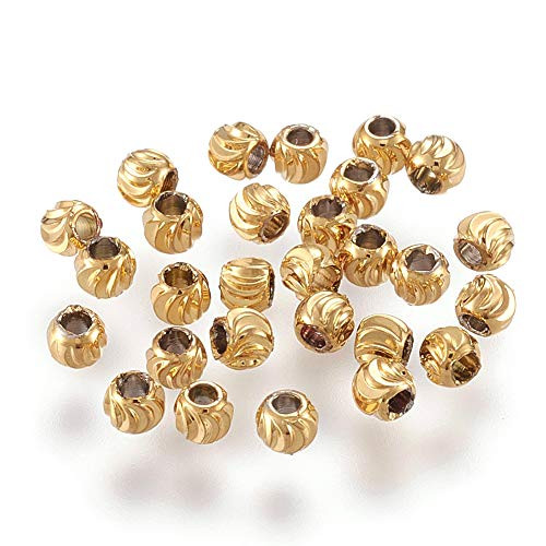 Craftdady 100Pcs 18K Gold Corrugated Round Spacer Beads 3mm Tiny Rondelle Ball Metal Loose Beads for DIY Jewelry Making Hole 1mm Craftdady 100Pcs 18K Gold Corrugated Round Spacer Beads 3mm Tiny Rondelle Ball Metal Loose Beads for DIY Jewelry Making Hole 1mm