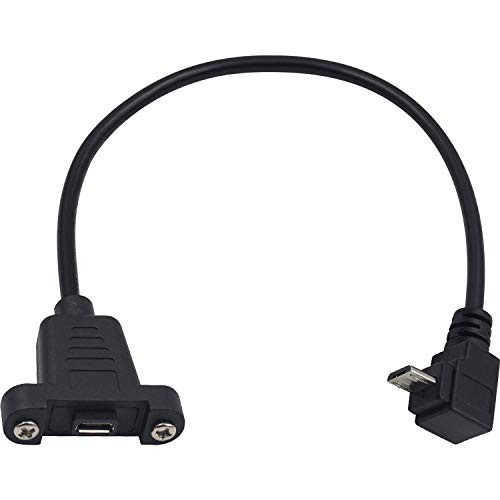 Poyiccot Micro USB Extension Cable_ 90 Degree Down Angle Micro USB Male to Micro USB Female Power Extension Panel Mount Type Cable with Screws for Data  and  Charge _Micro USB B 5Pin M F_