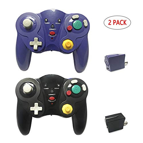 Wireless Gamecube Controller,Reiso 2.4G GC Controller Wireless with Receiver Adapter Compatible Nintendo Gamecube Wii (Black and Blueviolet)