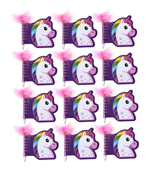 Unicorn Notepads And Feather Pens For Themed Parties And Party Favors Giveaways (12 Sets)