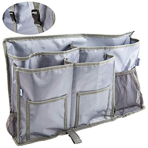 KIBO Bedside Caddy Grey Color Hanging Organizer Bedside Storage Bunk and Hospital Beds, Dorm Rooms Bed Rails, Bag for Hanging on Shelf or Rail or Desk in The Room